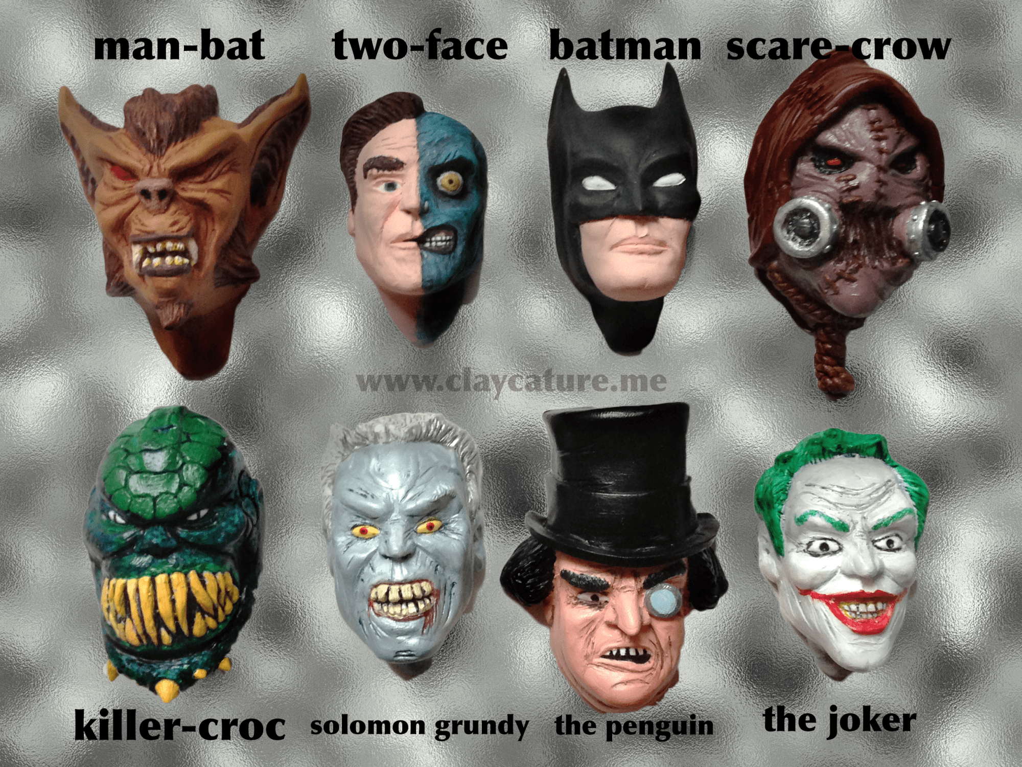 Polymer clay sculpture of batman and villains