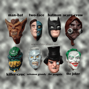 Polymer clay sculpture of batman and villains