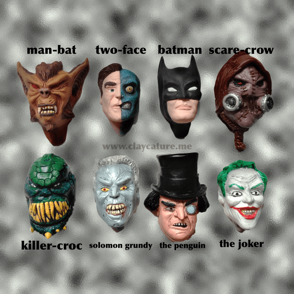 Polymer clay sculpture of batman and villains